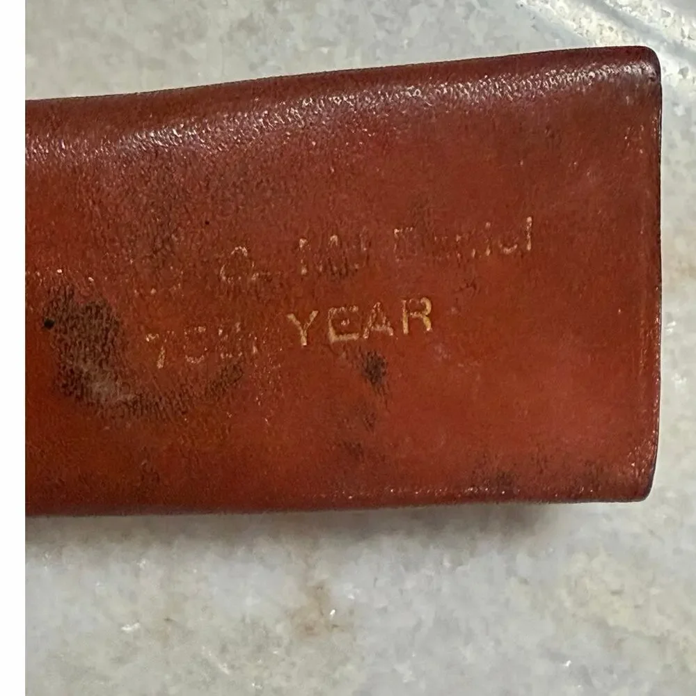 Vintage Brown Leather Key Holder Case Snap Closure Key Hooks Mid Century